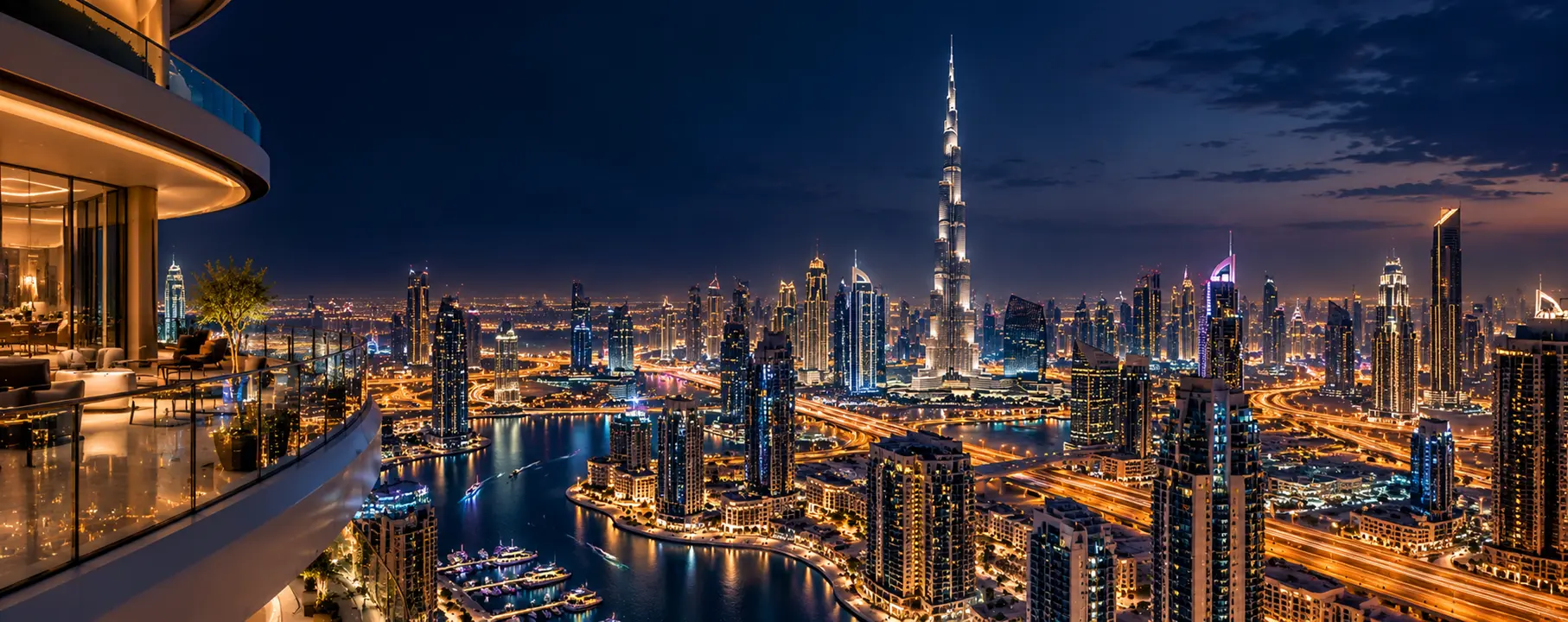 Dubai city and road network at dusk